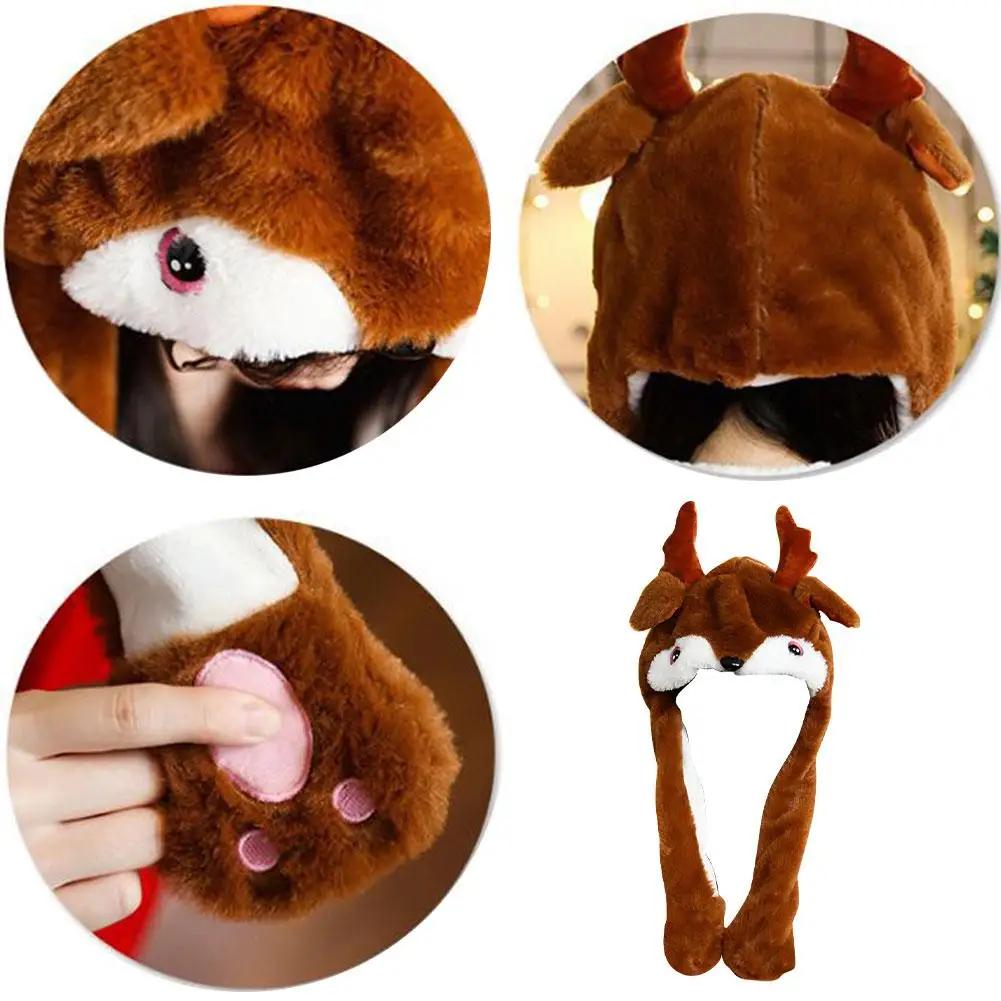 Moveable Rabbit Ears Hat Press And Move Glow And Music Christmas Hat Cute Plush Airbag Cap For Kids And Women In Stock