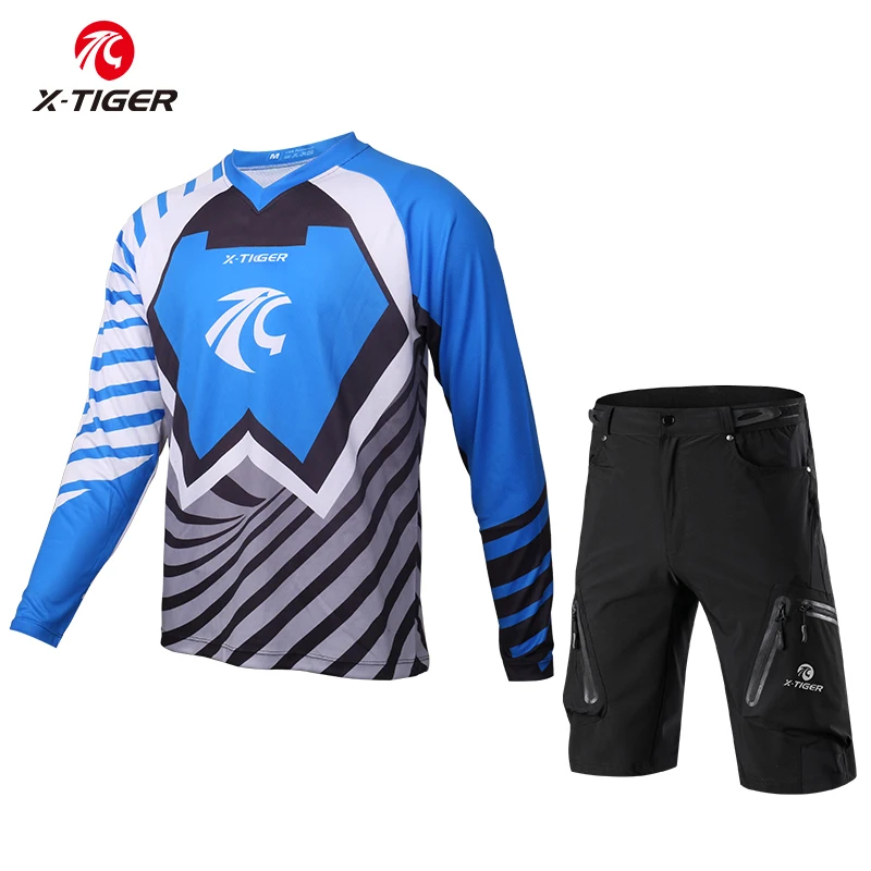 As picture X-Tiger Long Sleeve Downhill Jerseys Set Quick-Dry Summer MTB Bike Cycling Shorts Downhill Cycling Jerseys Autumn Bike DH Shirt - Цвет: As picture
