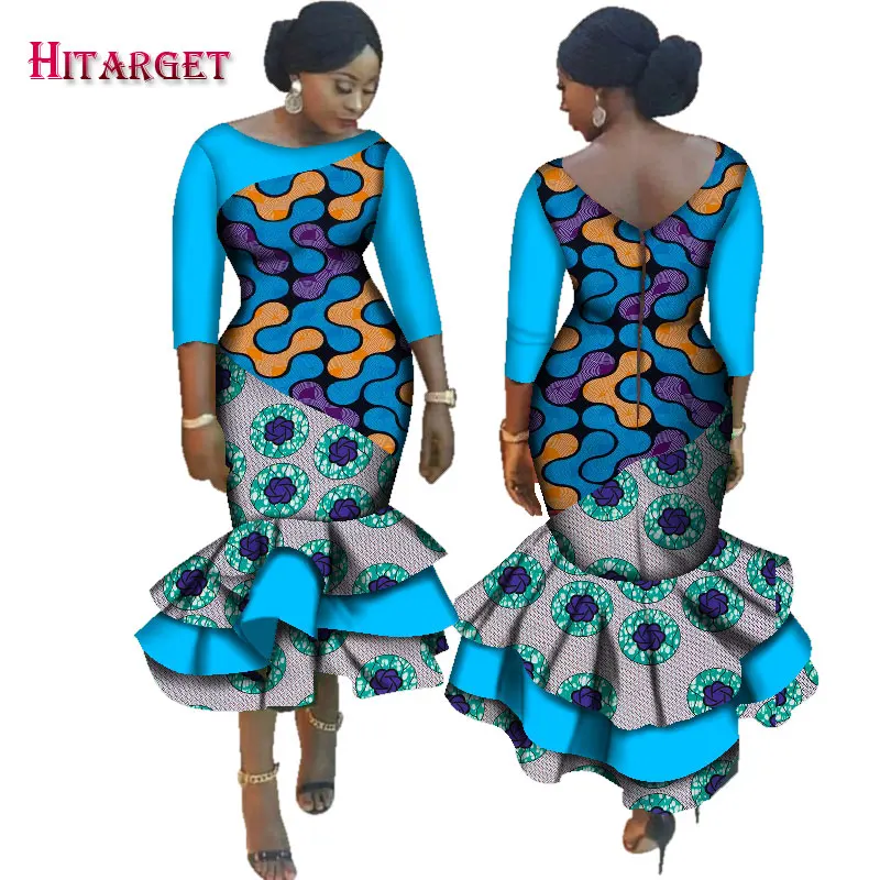 Новинка Дашики Африканский Базен Riche платья для женщин каскадные гофрированные платья Vestidos размера плюс африканская женская одежда WY2518