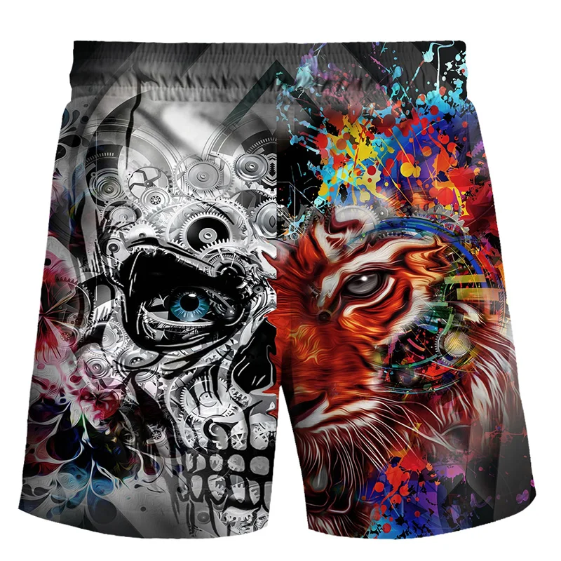 New pants skull shorts men's Gothic summer printed 3D shorts men's hip hop casual beach pants Bermuda oversized shorts