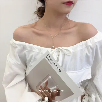 

925 Sterling Silver Round Drop Pendant Necklace Shiny Clavicle Chain Woman Temperament Adjustable Tassel Choker Wedding Jewelry