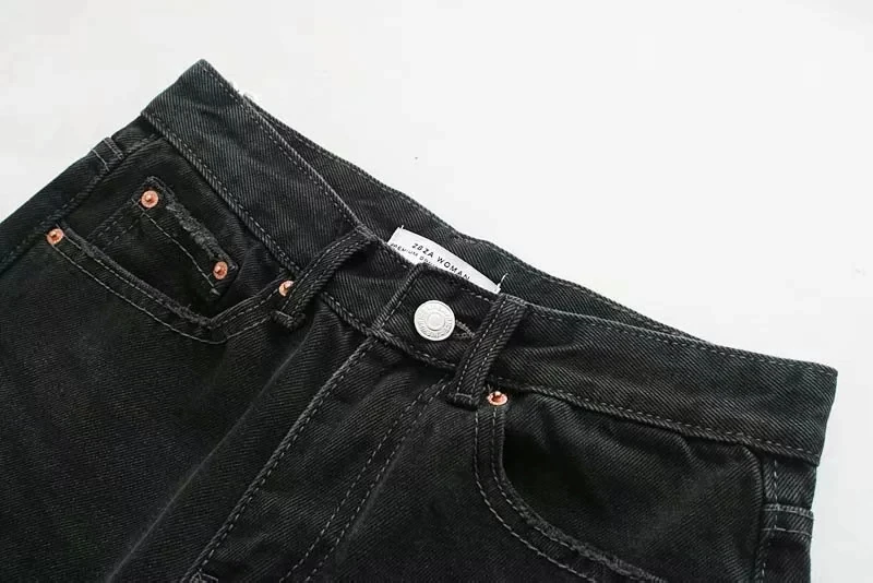 Withered england simple high street Fork opening straight black woman regular high waist jeans boyfriend jeans for women