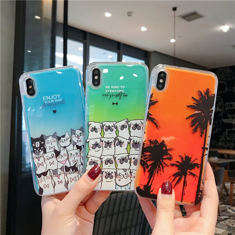 Мягкий чехол для iphone 11 Pro X XS XR Max 8 7 6 6s Plus из ТПУ со светящимся песком и динамическим