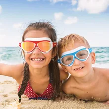 Детские плавательные очки в большой коробке для мальчиков и девочек, профессиональные водонепроницаемые противотуманные очки для плавания с высоким разрешением, очки для дайвинга, зеркальные Eq