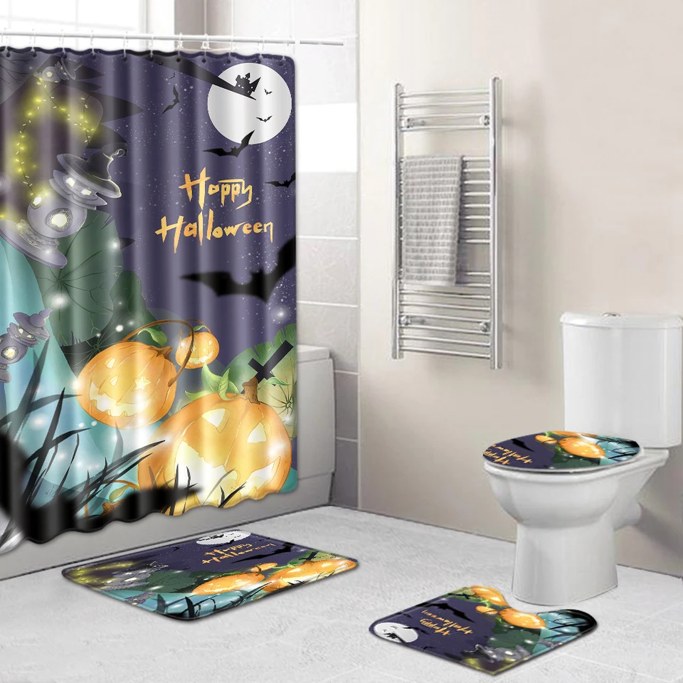 4pcs Halloween Skull Bathroom Shower Curtain Bath Floor Mat Rug Toilet Cover Home Garden Tipidkorpolri Shower Bathtub Accessories
