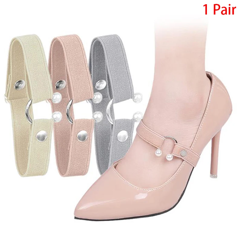 1 par de cordones de tacón alto para mujer, correa de zapato elástica ajustable, Cinturón de sujeción al tobillo, antideslizante