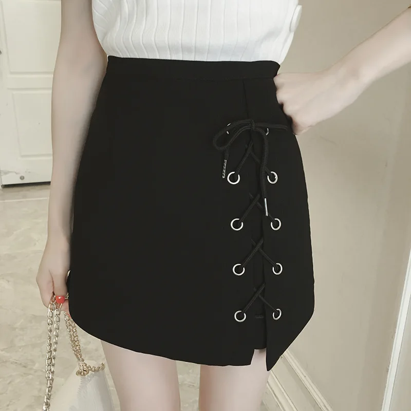 

8-12j New Style Korean-style WOMEN'S Wear Cool Bandage Cloth High-waisted Sheath Short Skirt Elegant Slim Fit Black a Word Skirt