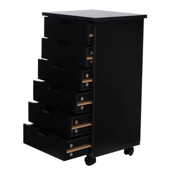 

6-Drawer Wood Filing Cabinet Mobile Storage Cabinet for Closet Office File Cabinet Document Tray Stationery Desk Organizer