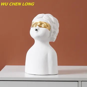 

WU CHEN LONG Girl Boy Figure Sculpture Ornament Ceramic Portrait Bust Figurines Modern Crafts Statue Girly Room Home Decor R5797
