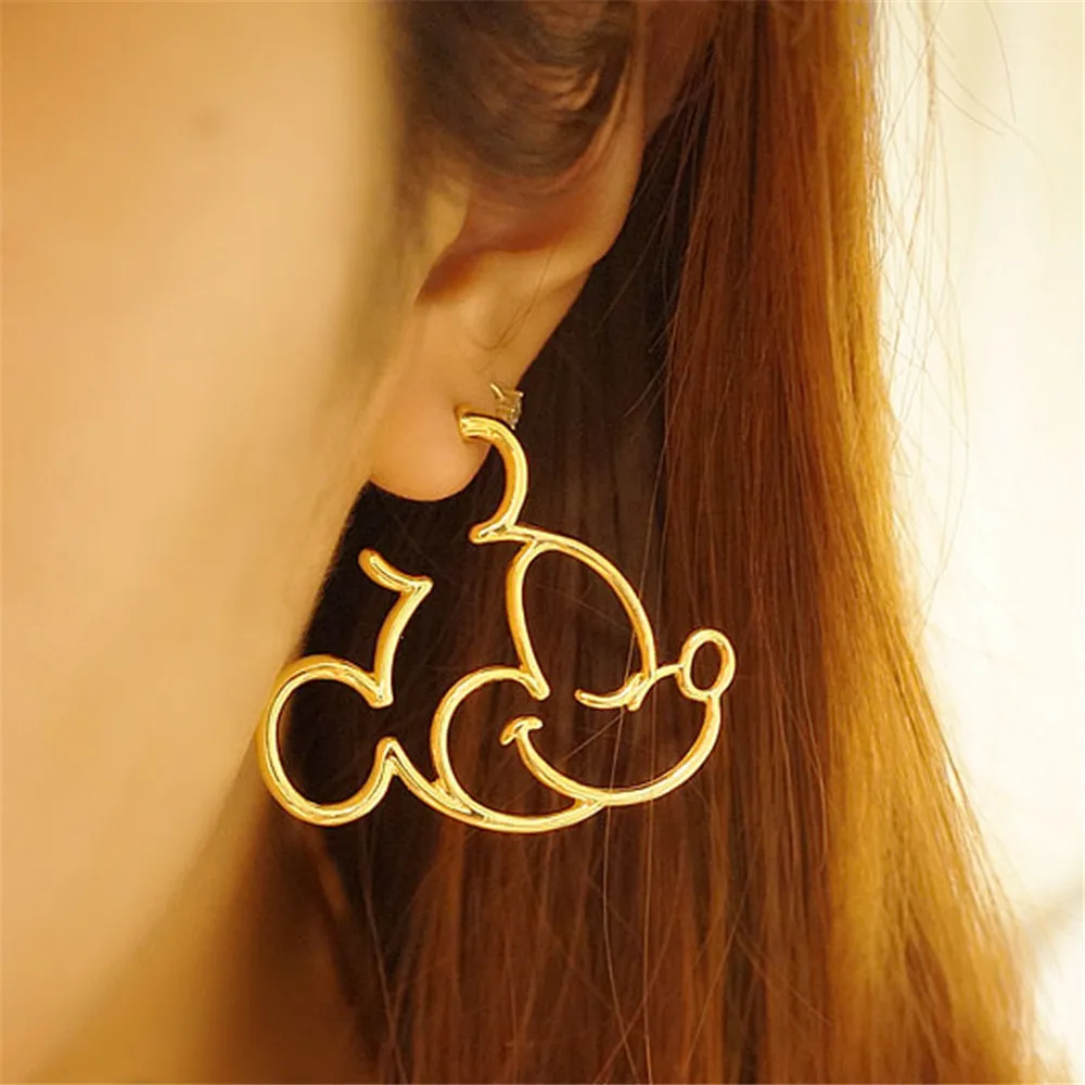 

QIAMNI Large Hollow Mickey Stud Earring for Women Kids Cute Cartoon Animal Mouse Earring Party Birthday Gift Pendientes Brincos