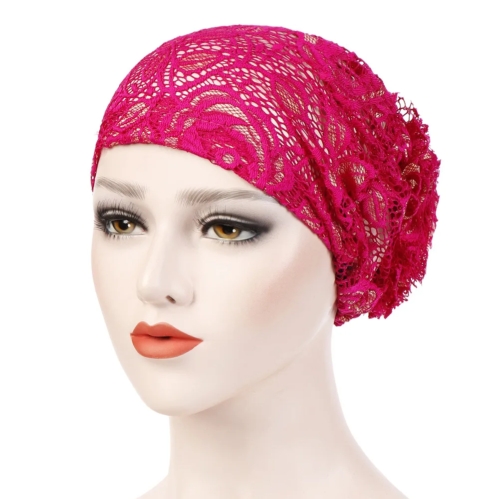 

2020 European and American two-color lace pan flower hood, lace flower bottoming muslim hood