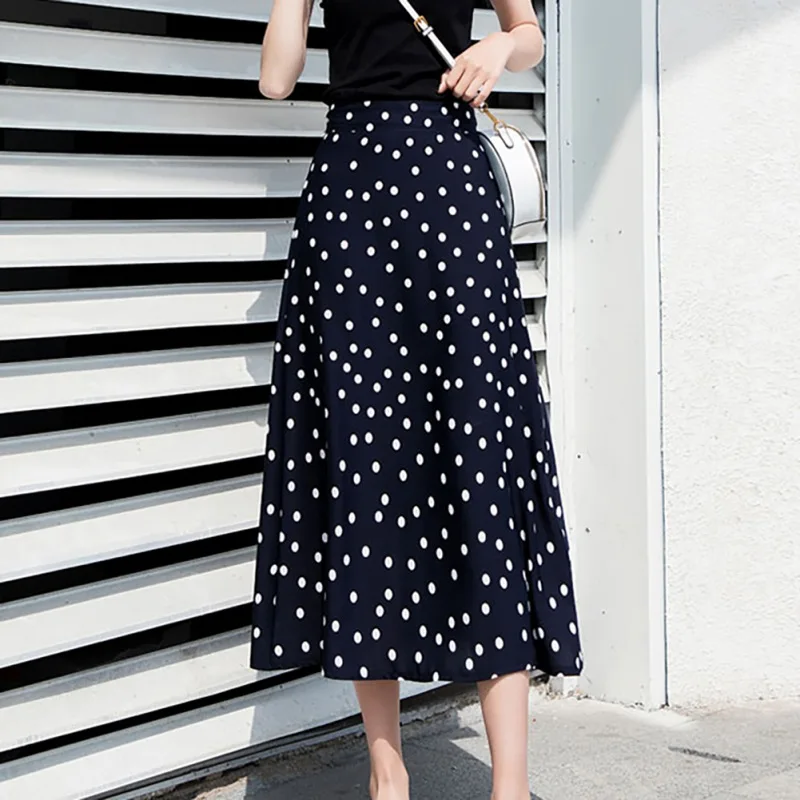señoras blanco negro alta cintura A line falda Sun Skirt dibujo de lunares largo Maxi faldas de verano|Faldas| - AliExpress