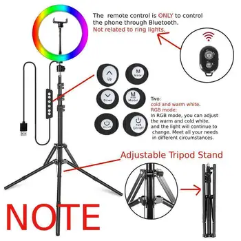 

10-Inch RGB Light Selfie Ring Light with Phone Camera Tripod For Photo Lighting Photography Control Remote Video with Holde N6P0