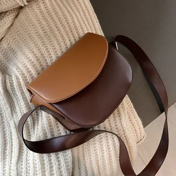 

2020 South Korea's new contrast retro broadband semicircle saddle bag simple wild shoulder messenger bag female