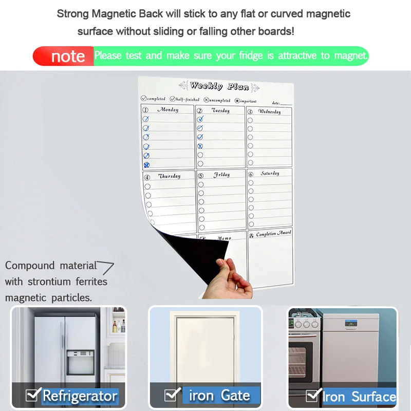 Dry Erase Board Magnetic Weekly&Monthly Planner Calendar Template Erasable  Markers Fridge Kids Message Memo Teaching Door board