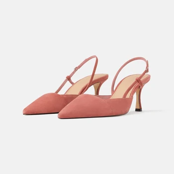 

2019 spring and summer new ladies sandals dew with high school stiletto back pointed single shoes female large size