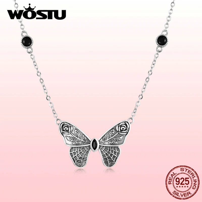 

WOSTU подлинное серебро 925 пробы, винтажная цепь с плетением «бабочка», подвески, ожерелья для женщин, Стерлинговое серебро, ювелирные украшения fn235