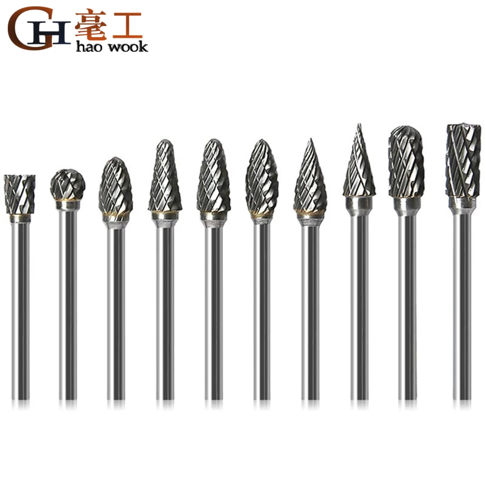 Brocas rotativas de carburo de tungsteno, brocas de 3x6mm, fresas para carpintería, 1/8