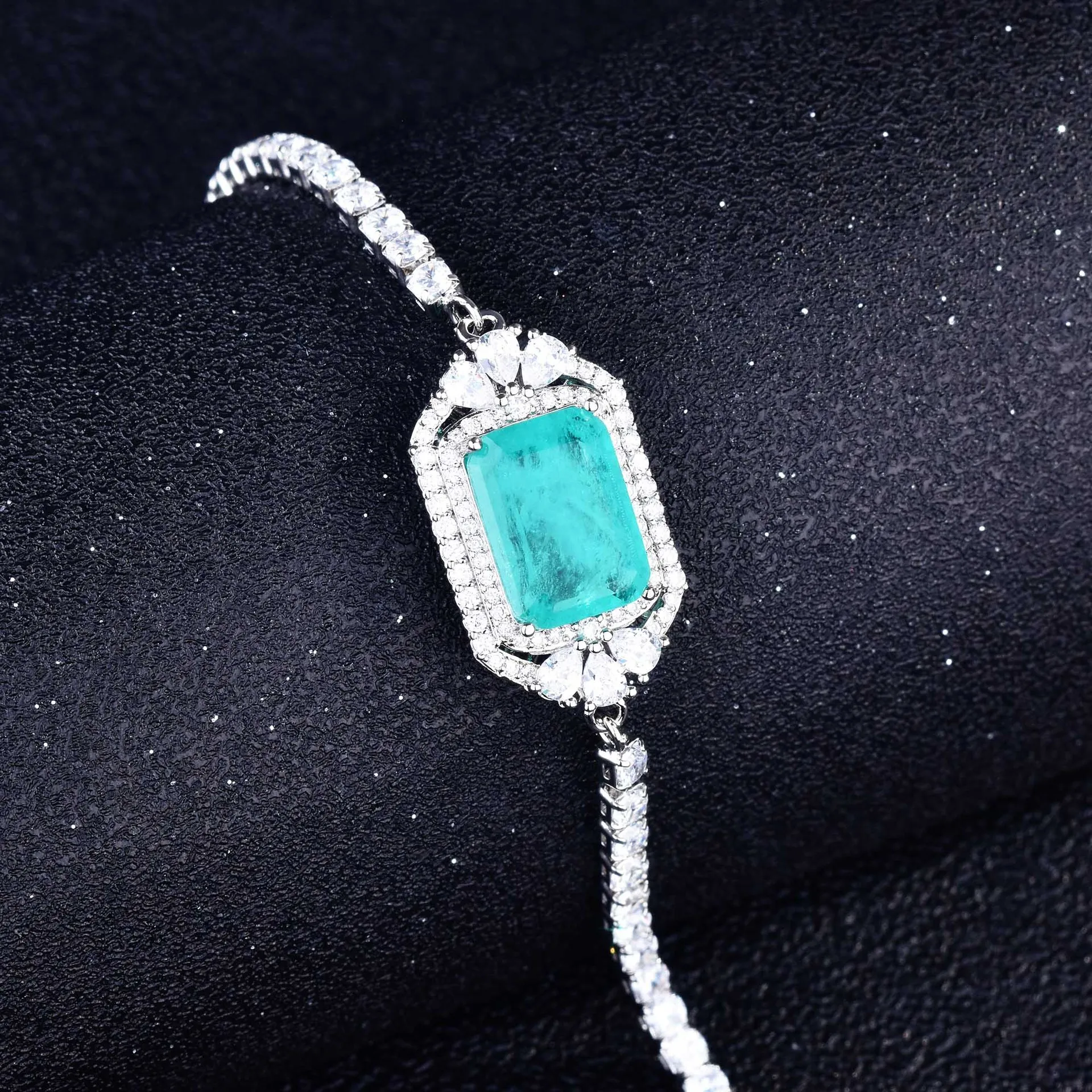 Ruzzallati Trendy Rettangolo Paraiba Tormalina Argento Colore Charms Bracciale Per Donna Donna Braccialetto Gioielli Regali