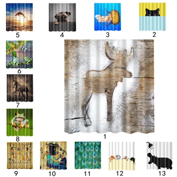 

Extra Long Fabric Bath Shower Curtain with 12 Hooks Animal Print 180x180cm