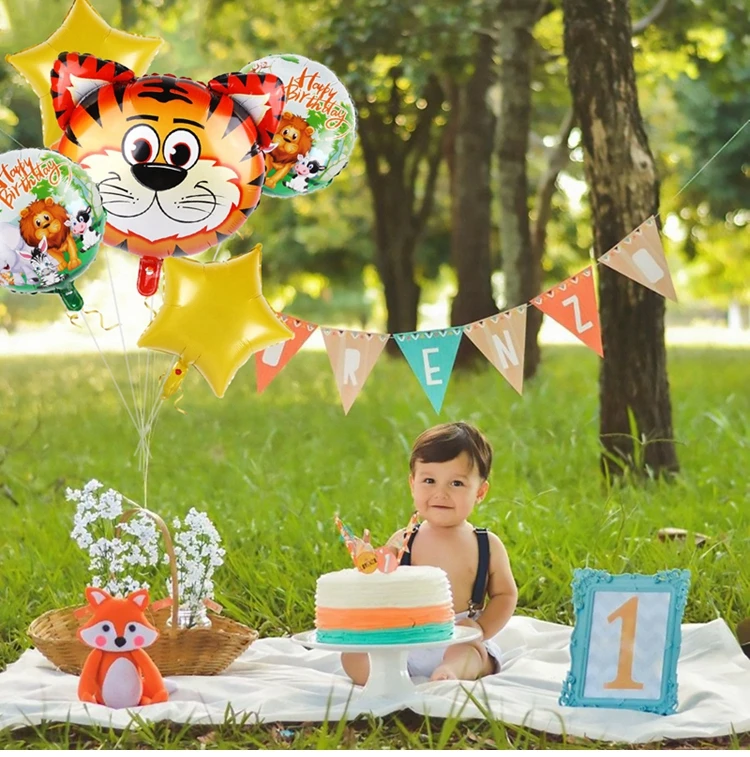 QIFU воздушный шар в виде льва, тигра, животного для вечеринки в стиле сафари, шар для дня рождения, украшения для вечеринки, детский шар в стиле джунглей на день рождения