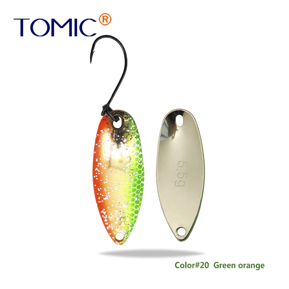 Green Orange-Gold Tomic 2 г 3,5 г 5,5 г латунные рыболовные лезвия 1 шт. набор сверхлегкий УФ цвет металлическая приманка микро литье форель бас ложка - Цвет: Green Orange-Gold