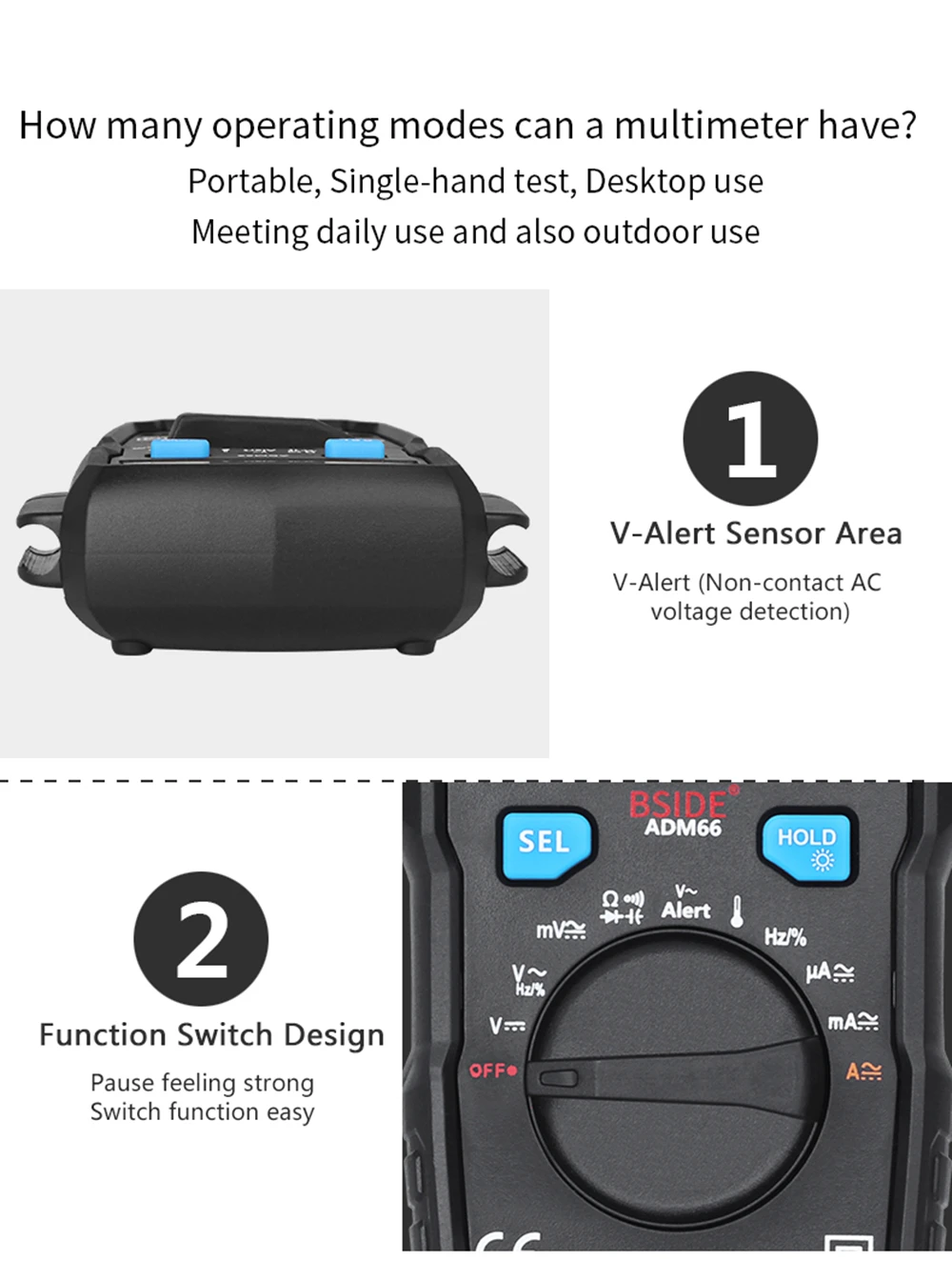 Цифровой мультиметр ADM66 True RMS с автоматическим диапазоном TRMS Mini 6000 DMM с двойным слотом Емкость Ом Гц температура NCV диод Карманный тестер