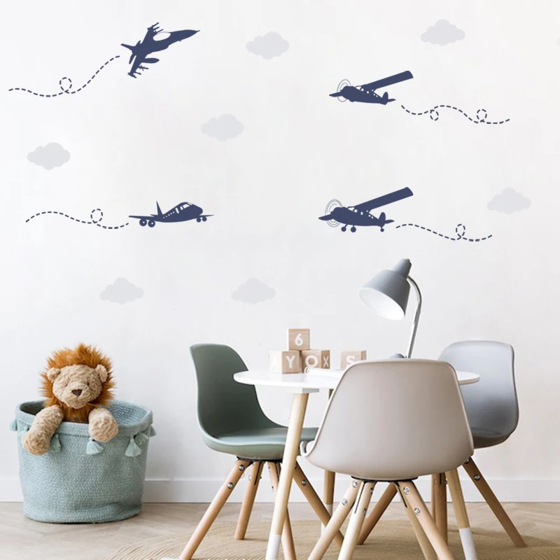

Airplane Wall Sticker Combat Aircraft Glider Wall Stickers Cartoon Cloud Decals For Kids Room Nursery Vinyl Home Art Decoration
