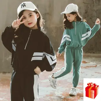 

Hot ! Teenage Kids Girls Clothing Set Spring 2020 New Girl's Sweatshirt Set Casual Sports Two-piece Set 4 6 8 10 12 Year Old