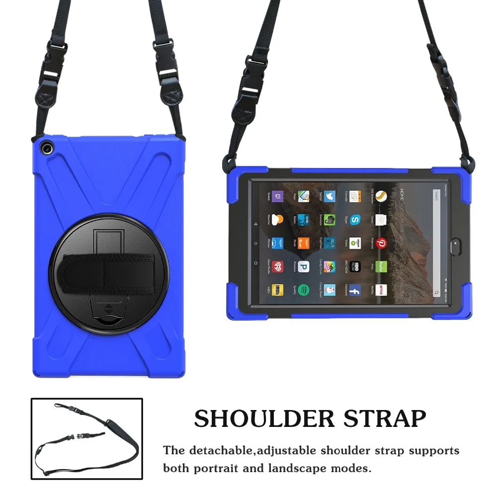 Для Amazon Kindle Fire HD 10 чехол тяжелый гибридный Чехол-подставка противоударный плечевой ремень вращающийся на 360 чехол для планшета