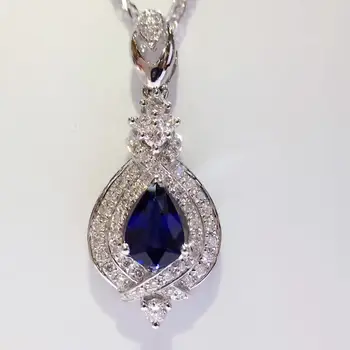 

0.566ct+0.305ct 18K White Gold Natural Sapphire and Pendant Necklace Diamond inlaid 2017 Factory Direct New Arrival Fine Jewelry
