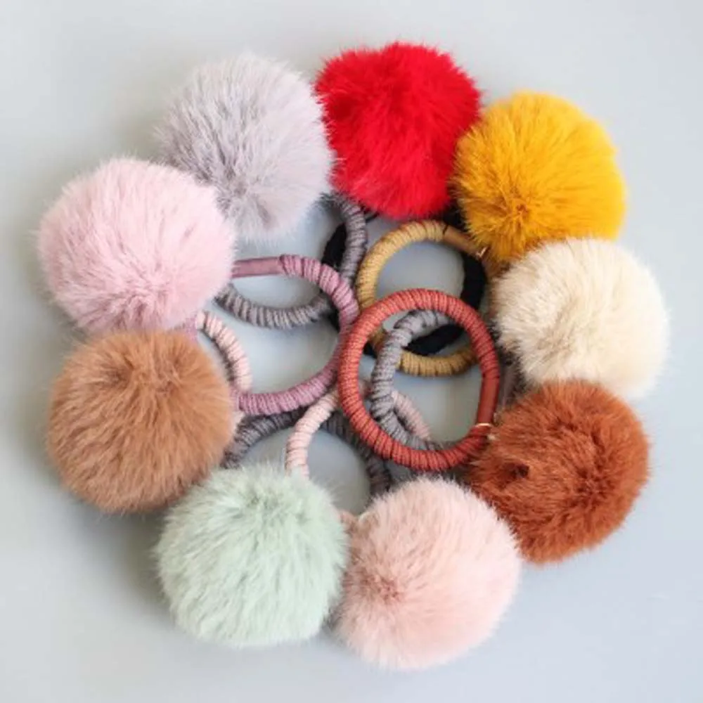 

Winter Models Plush Large Fur Ball Hair Ring Girls Solid Color Imitation Rabbit Plush Rubber Band Hair Accessories