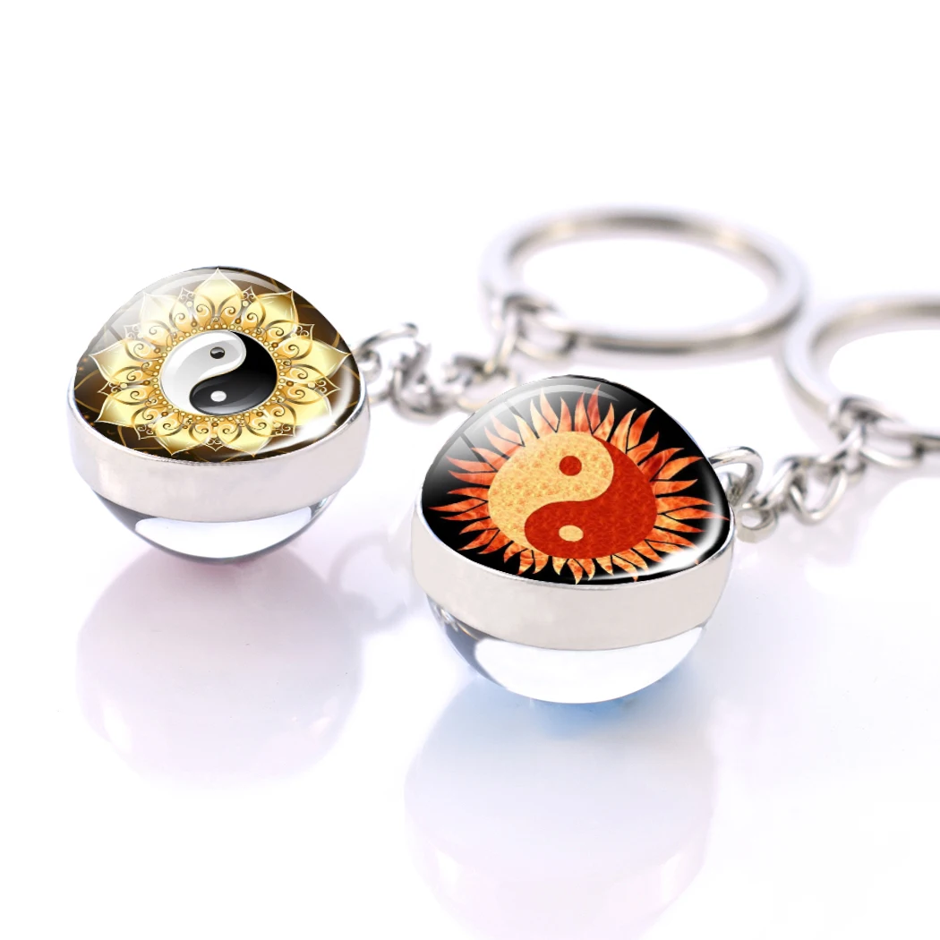 Double Side Crystal Ball Keychain Yin Yang Tai Chi Keychain Glass Round Keyrings Zen Meditation Symbol Keychain Christmas Gifts Key Chains Aliexpress