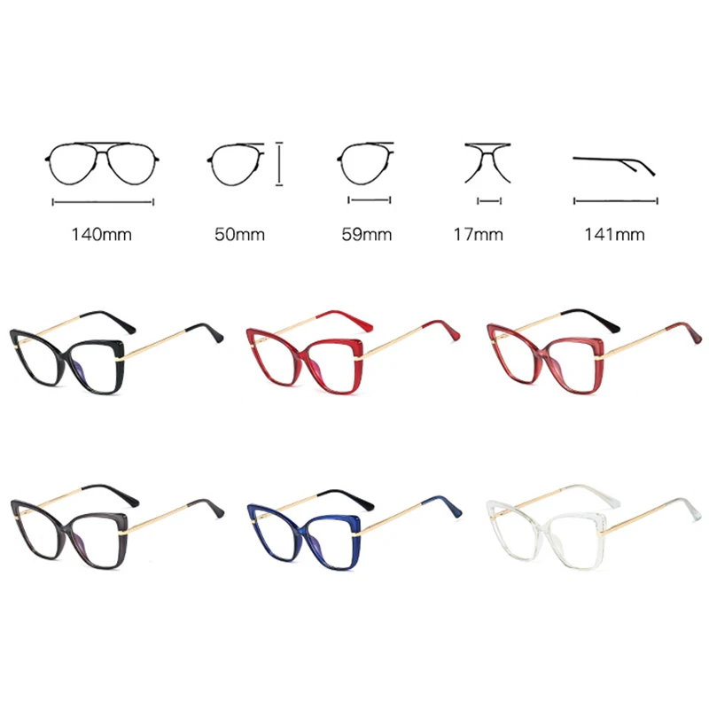 Óculos de Olho de Gato Retro para Computador Metade do Metal Peekaboo Anti Azul Feminino Óculos Ópticos Quadro Lente Clara Uv400 Luz 6 High Quality Acessórios da Moda