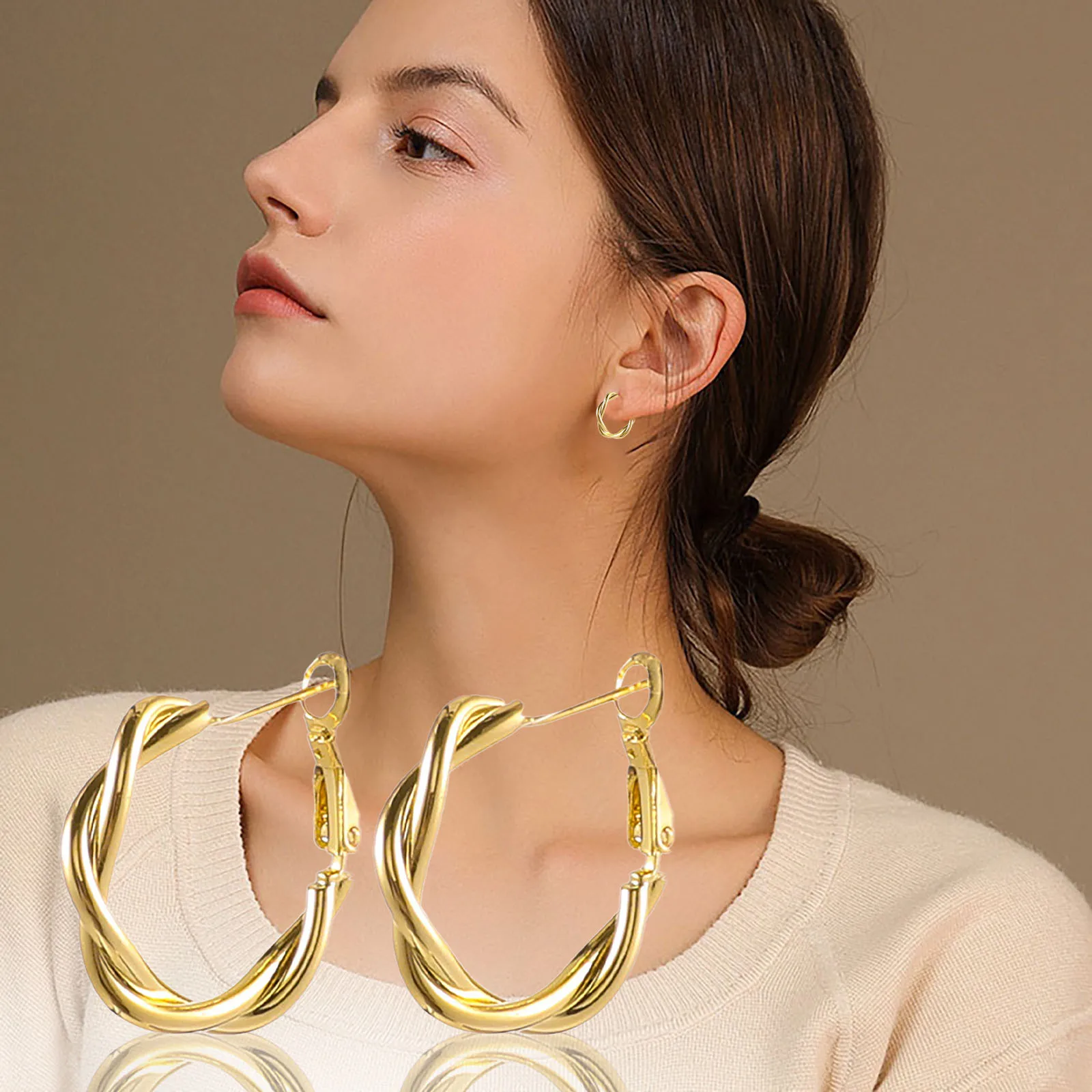 Модные плетеные металлические серьги-кольца с искажением геометрические