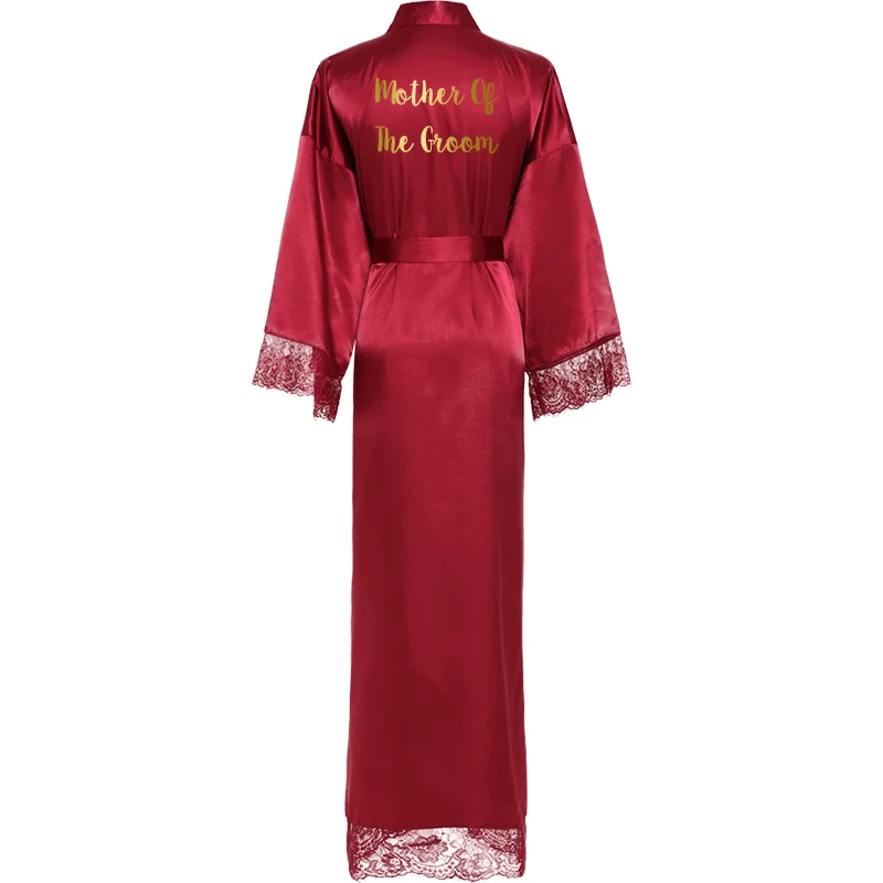 YUXINBRIDAL Шелковый атласный кружевной халат белый невесты халат подружки невесты халаты Свадебный длинный халат - Цвет: Burgundy mother G