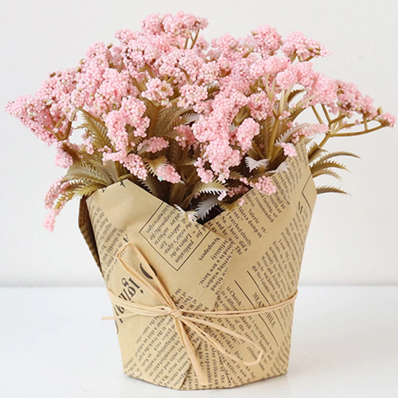 Крафт-бумага + пластик искусственный цветок сушеные Гипсофилы лаванды Шелковый цветочный свадебный Декор для дома