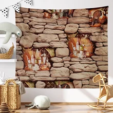

Printed Grey Stone Vintage Medieval Tavern Wine Bottle Wall Hanging Simulation Polyester Living Room Decor Wall Tapestry