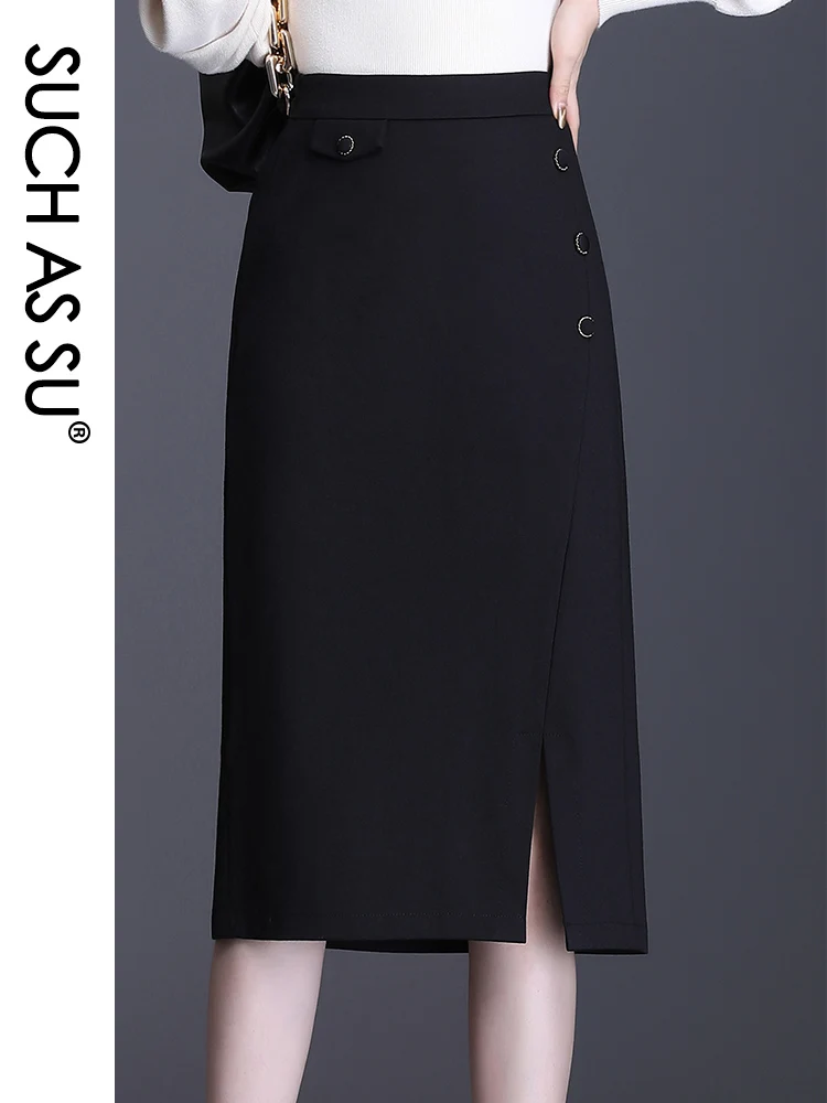 Fall Winter Pencil Skirt Women 2020 Black Knitted fabric High Waist Skirt  S-3XL Plus Size Buttons Split Mid Long Skirt Female custom made 40cm to 80cm long wrist buttons style 1 real sheep leather evening opera gloves 18 colors to choose