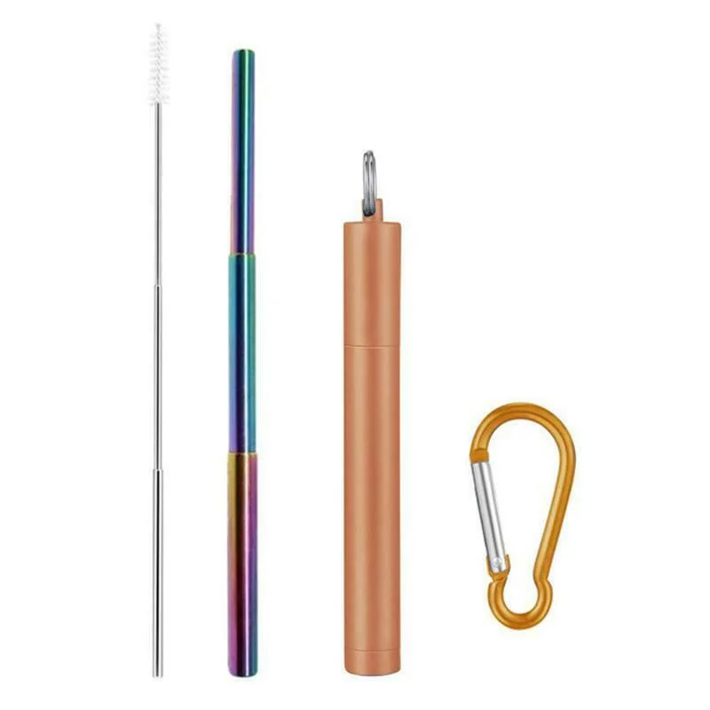 Rose Gold 1 комплект Телескопическая из нержавеющей стали питьевой соломы Складная для путешествий многоразовая Раскладной Металлический питьевой соломы с чистящей щеткой - Цвет: Rose Gold