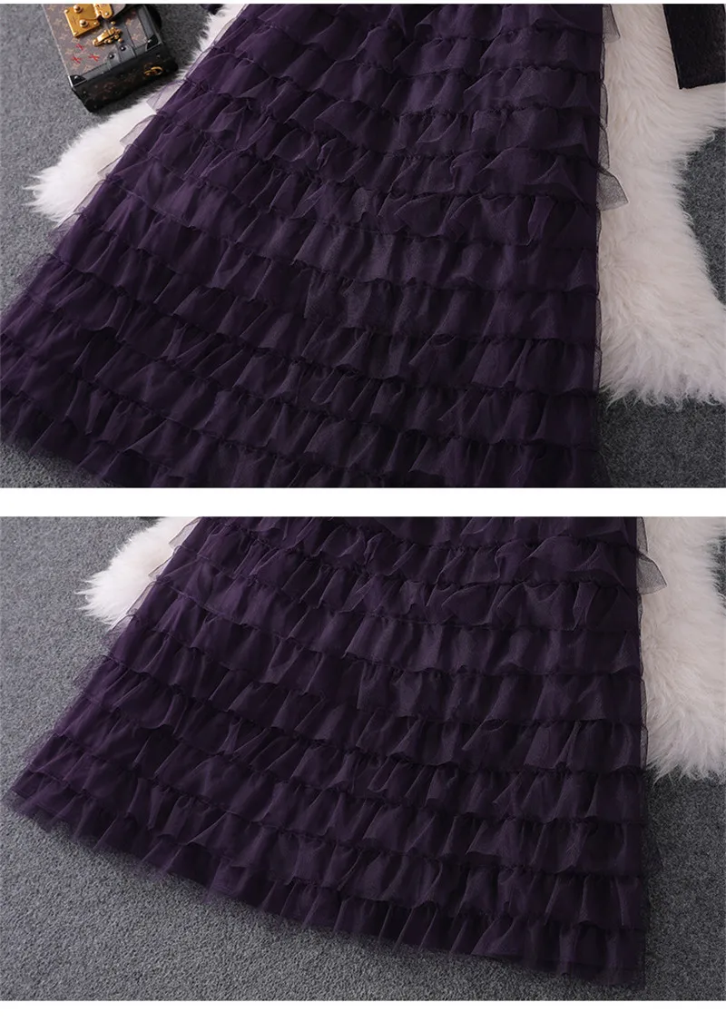 Модная осенняя одежда с длинным рукавом, прозрачное Тюлевое платье миди, элегантное женское многослойное платье с рюшами, вечерние платья для выпускного вечера