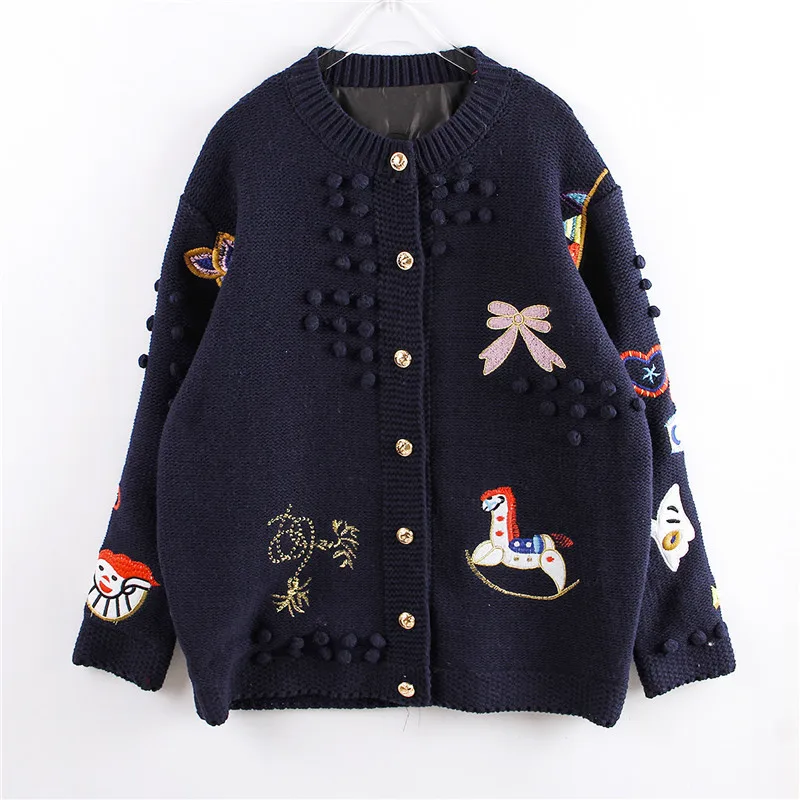 #^Special Price Women Autumn Fashion Embroidered Cartoon Sweaters Hand-made Knitted Cardigans Top Thick Warm Hook Pompom Cute Sweaters Jumpers #^Special Price Women Autumn Fashion Embroidered Cartoon Sweaters Hand-made Knitted Cardigans Top Thick Warm Hook Pompom Cute Sweaters Jumpers