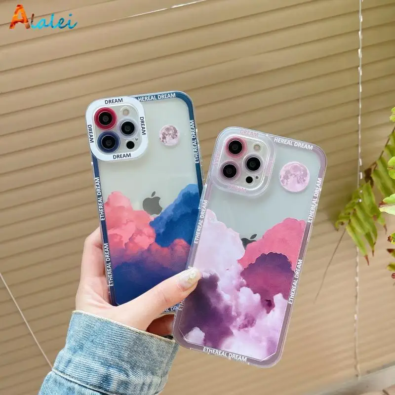 Colored Clouds Phone Case For iPhone 13 12 11 Pro Max X XS Max Xr 8P 7P 8 7 Plus Art Painting Straight Edge Protective Shell