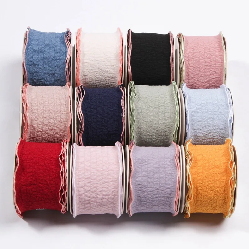

Korea Style Wrinkles Colorful Wavy Edges Ribbon 1.5" 1" 25 40mm Gift Packing DIY Hair Bows Accessories Handmade Cartfs 100 Yards