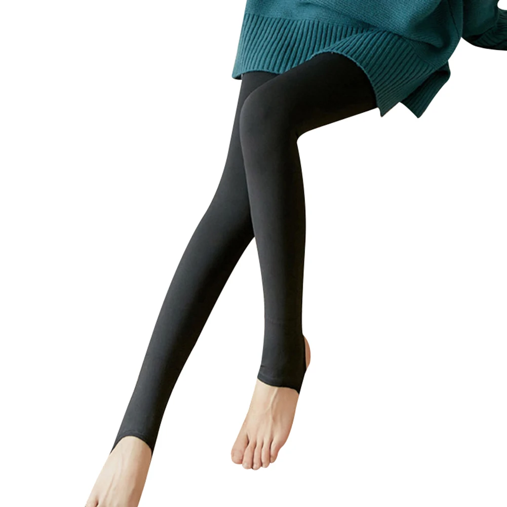 Ноги поддельные полупрозрачные теплые флисовые женские мягкие леггинсы с флисовой подкладкой Толстые Леггинсы TUE88 - Цвет: black Stirruped