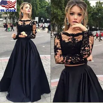 

New Fashion Women Black Lace Evening Party Ball Prom Gown Formal Cocktail Wedding Long Dress S M L XL