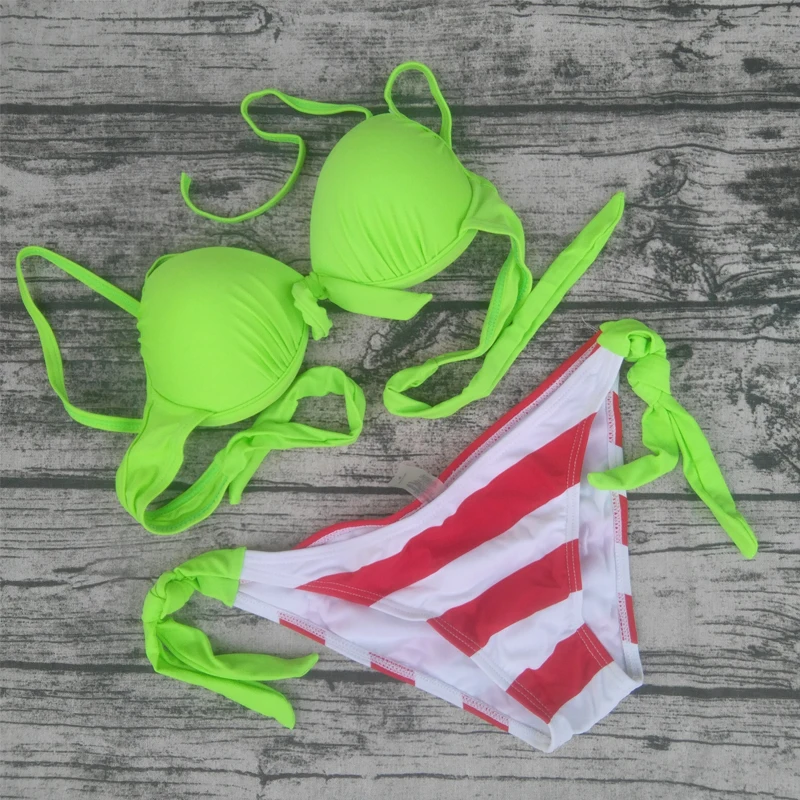 Sexy Bikinis Sets Push Up Women's Swimsuit Tie Side G-String Vintage Solid Swimwear Chest Pad Summer Beachwear Bathing Suit