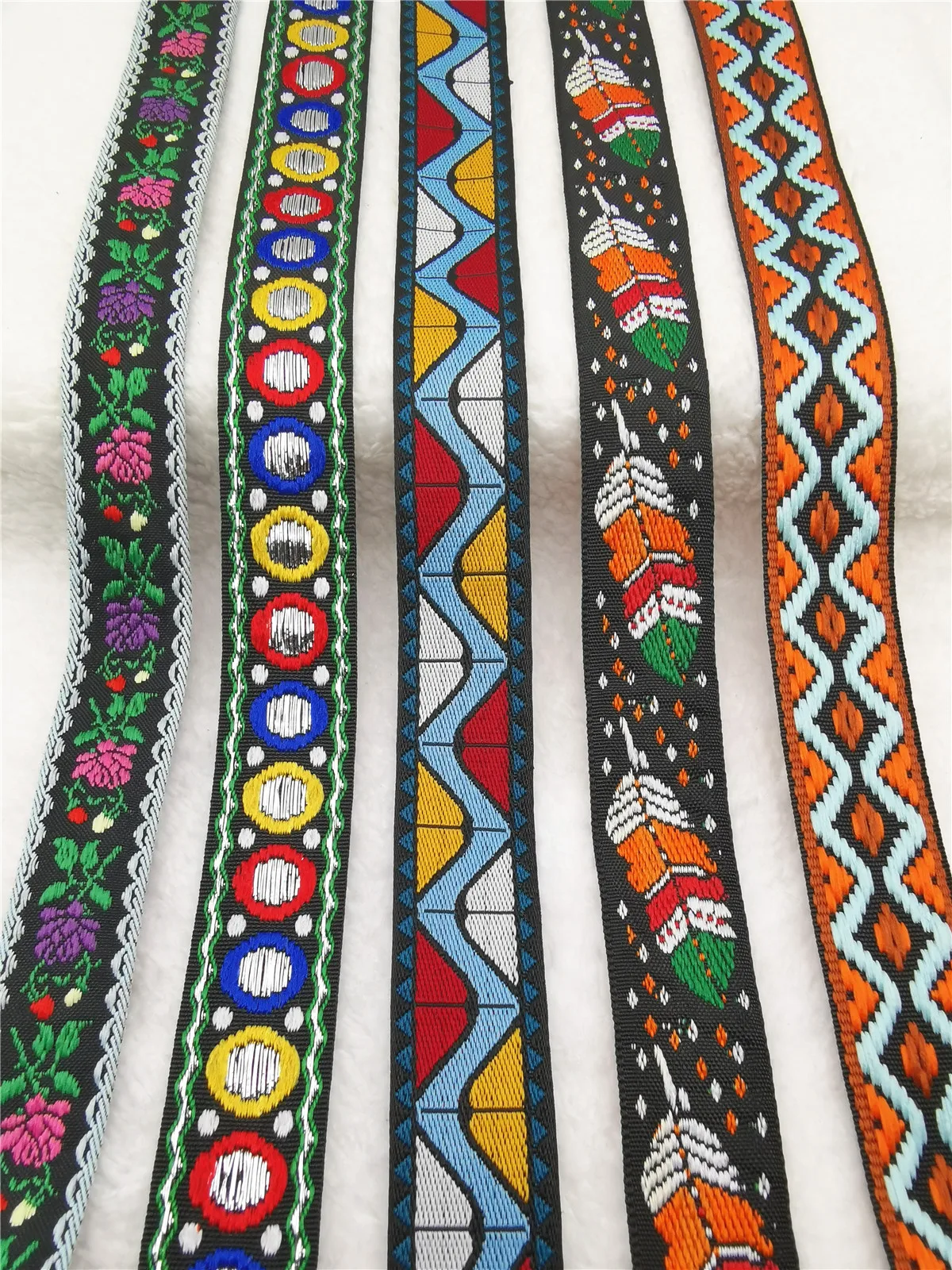 Colorful Floral Geometric Jacquard Embroidered Ribbons 5 Yards 1 Inch 25MM DIY Decoration Webbing Trim