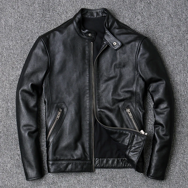 

100% Cowhide Jackets Men Large Size 4XL Luxury Genuine Real Cow Leather Jacket Men Motorcycle Black High Quality Slim Short Coat