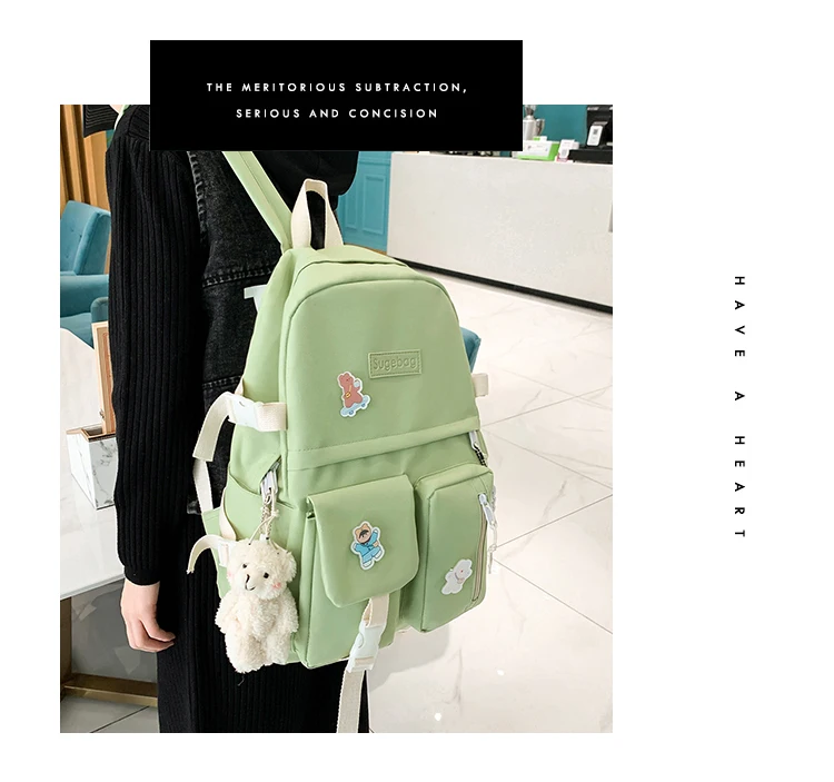 NEW 5 Piece Set backpacks fashion canvas kawaii female Korean Shoulder bag Casual College Students backpack School bag for girl